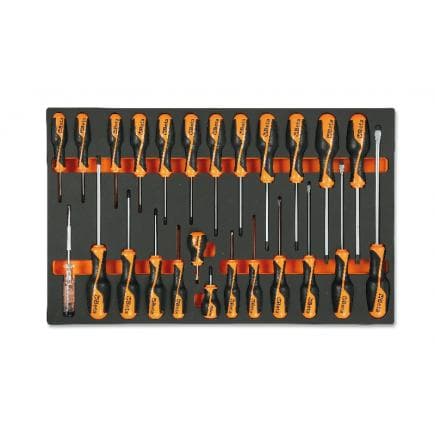 BETA 024500195 - Plateau thermoformé souple avec tournevis Beta Grip pour lame plate, vis Phillips® et Torx® (25 pcs.)