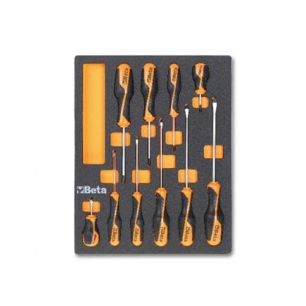 BETA 024500208 - Plateau thermoformé souple avec tournevis Beta Grip pour lame plate et vis Phillips® (10 pcs.)