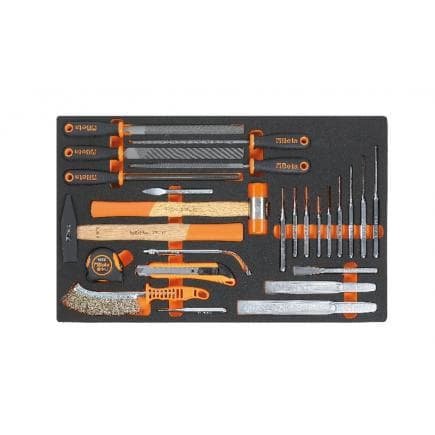 BETA 024500230 - Plateau souple en EVA avec percussion, limes, outils de coupe et de mesure (25 pcs.)