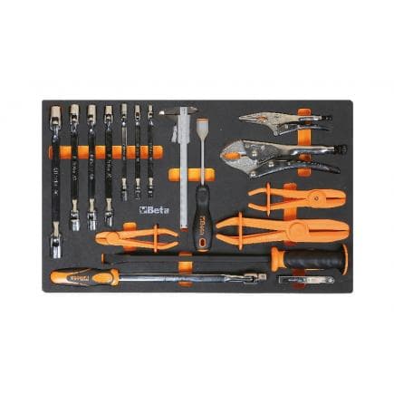 BETA 024500878 - Clés à douille polygonales à double brisure en EVA souple, pinces et outils de mesure (17 pcs.)