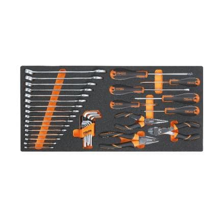 BETA 027500011 - Plateau thermoformé souple avec clés mixtes, tournevis Beta Easy, pinces et clés 6 pans coudées (34 pcs.)