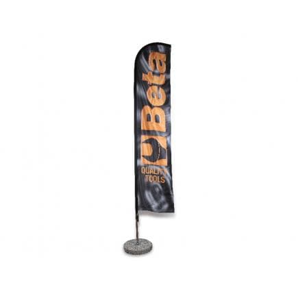 BETA 095610001 - Drapeau en voile 4x0,75 m avec tige en métal chromé socle en particules de ciment 50 cm
