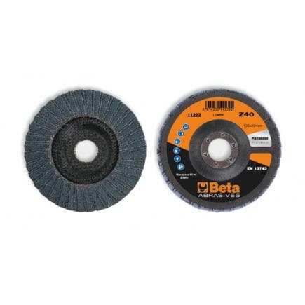 BETA 112220104 - Disques à lamelles conique avec toile abrasive au zirconium, support en fibre de verre ø 125 mm (lot muliple)