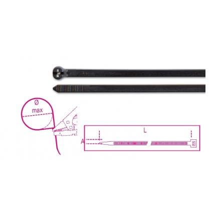 BETA BMNL1025 - Collier en nylon avec dent en acier, couleur noir, résistant aux UV (lot muliple)