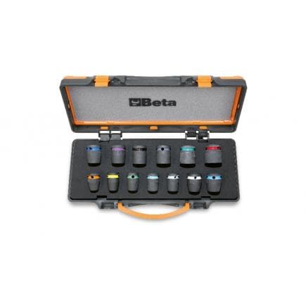 BETA 007202913 - Jeu de 13 douilles à chocs colorées 1/2" phosphatées en coffret métallique