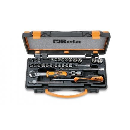 BETA 009002960 - Coffret métallique comprenant 1 cliquet avec 11 douilles 6 pans, 13 douilles tournevis et 6 accessoires