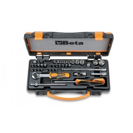 BETA 009002963 - Composition de 11 douilles colorées 6 pans, 20 embouts colorés pour visseuses et 7 accessoires en coffret métallique