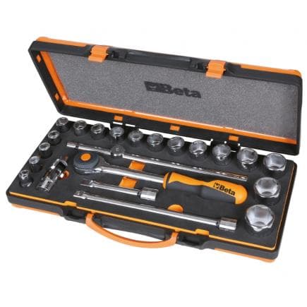 BETA 009200937 - Coffret métallique avec plateau en mousse compacte comprenant 1 cliquet avec 17 douilles 6 pans et 5 accessoires