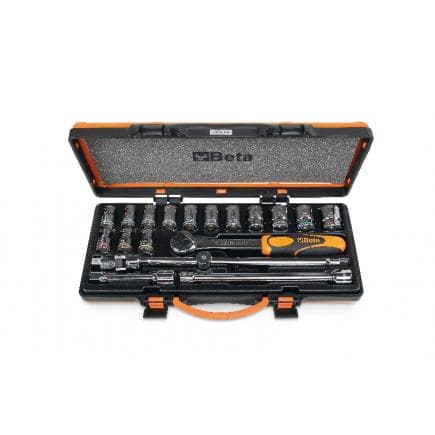BETA 009202964 - Jeu de 14 douilles colorées et 5 accessoires en coffret métallique