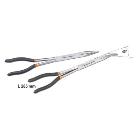 BETA 010090060 - Jeu de 2 pinces extra-longues à becs demi-ronds striés avec double articulation