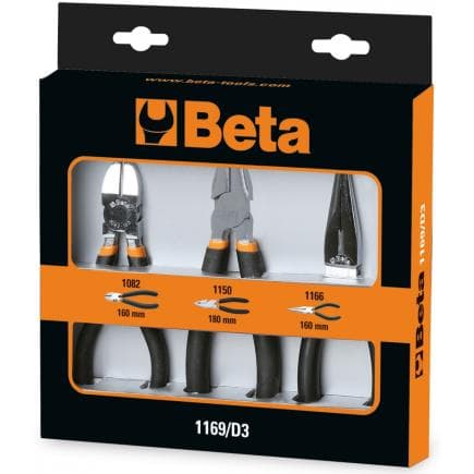 BETA 011690053 - Jeu de 1 pince universelle, 1 pince à becs demi-ronds longs et 1 pince coupante diagonale