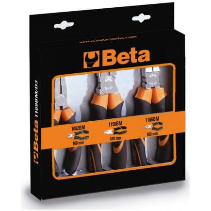 BETA 011690133 - Jeu de 1 pince universelle, 1 pince à becs demi-ronds longs et 1 pince coupante diagonale