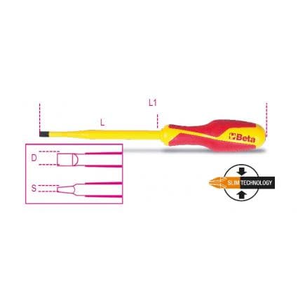 BETA 012740603 - 1000V Tournevis SLIM pour vis à fentes sans tête (lot muliple)