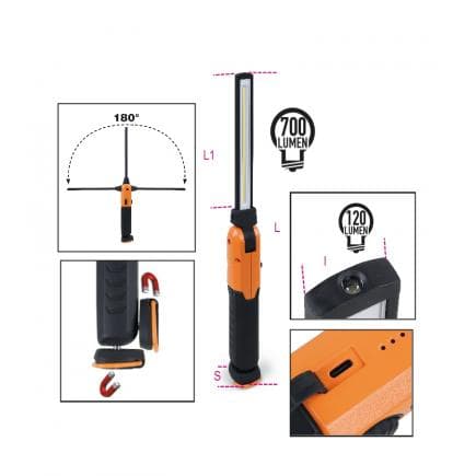 BETA 018380400 - Lampe d'inspection LED rechargeable à double émission lumineuse, articulée et orientable à 180°