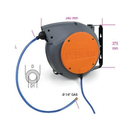 BETA 019000080 - Enrouleur de tuyau automatique avec corps en plastique antichoc pour l’air ou l’eau