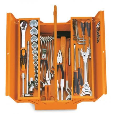 BETA 021191125 - Boîte à outils 3 cases métallique avec assortiment de 74 outils pour une utilisation universelle