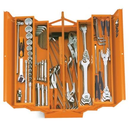 BETA 021201163 - Boîte à outils 5 cases métallique avec assortiment de 74 outils pour une utilisation universelle