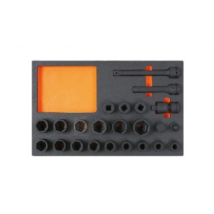 BETA 024500127 - Plateau mousse compacte avec cliquets et douilles 3/4" (23 pcs.)