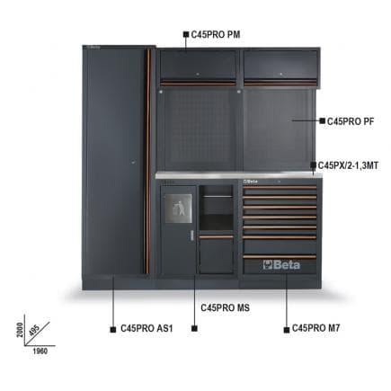 BETA 045000023 - Combinaison d’équipements d’atelier C45PRO avec plan de travail Inox