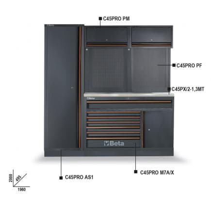 BETA 045000033 - Combinaison d’équipements d’atelier C45PRO avec plan de travail Inox