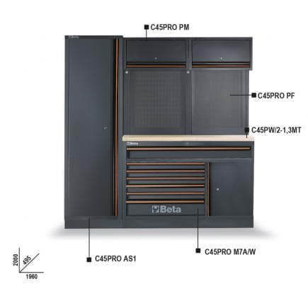 BETA 045000034 - Combinaison d’équipements d’atelier C45PRO avec plan de travail Bois