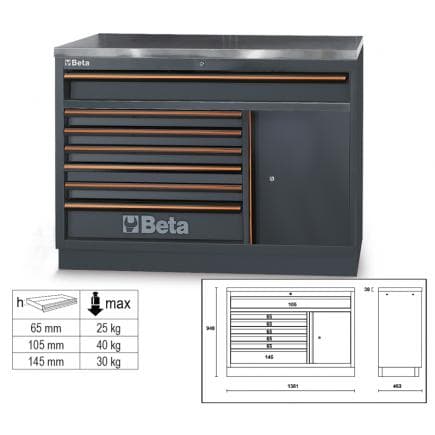 BETA 045000161 - Module fixe avec 7 tiroirs pour la combinaison d’équipements d’atelier C45PRO