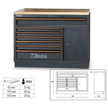 BETA 045000171 - Module fixe avec 7 tiroirs pour la combinaison d’équipements d’atelier C45PRO