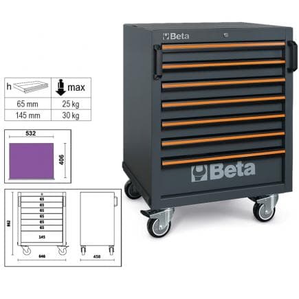 BETA 045000227 - Servante mobile avec 7 tiroirs pour la combinaison d’équipements d’atelier C45PRO