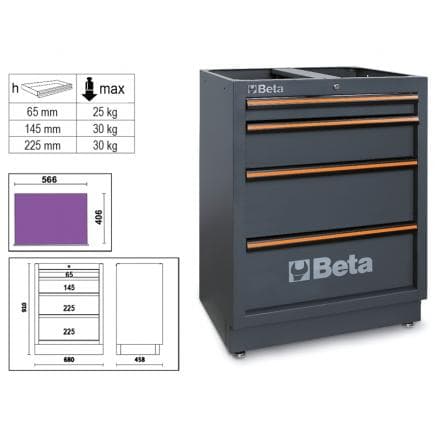 BETA 045000234 - Module fixe avec 4 tiroirs pour la combinaison d’équipements d’atelier C45PRO