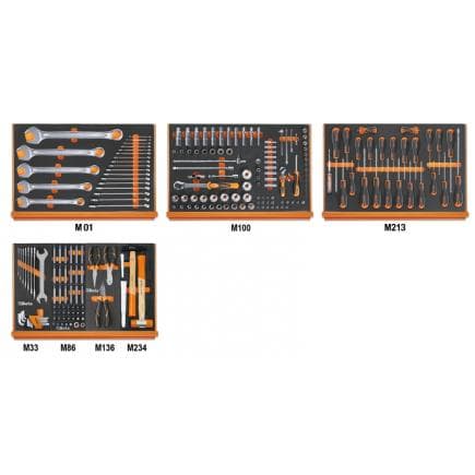 BETA 059881019 - Composition de 215 outils pour la maintenance générale en plateaux mousse compacte