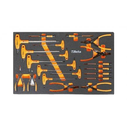 BETA 024510875 - Plateau souple en EVA avec assortiment de clés hexagonales, pinces pour anneaux et électrotechnique (vide)