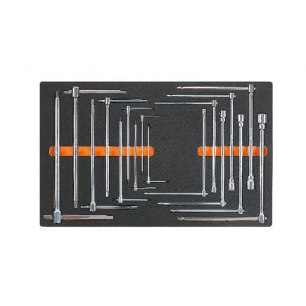 BETA 024510065 - Plateau thermoformé souple avec clés en T à trois embouts mâles hexagonaux et clés en T à six pans creux (vide)