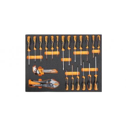 BETA 024524245 - Tournevis souples thermoformés EVA Beta Grip pour lame plate, vis Phillips®, Torx®, clés mâles hexagonales et autobloquantes (vide)