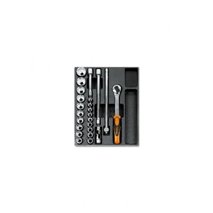BETA 024000402 - Plateau thermoformé rigide avec cliquet et clés à douille 1/2" (vide)