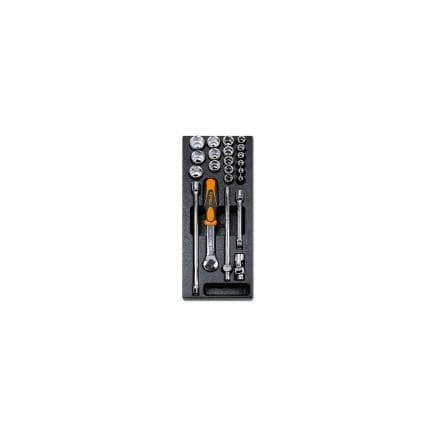BETA 024000458 - Plateau thermoformé rigide avec cliquet et clés à douille 3/8" (vide)