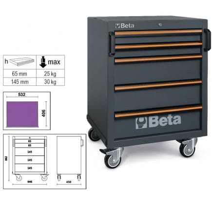 BETA 045000225 - Commode mobile à 5 tiroirs pour meuble d'atelier C45PRO