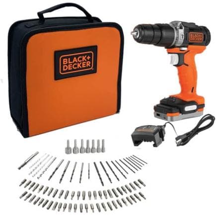 BLACK & DECKER BDCHD12S1A-QW - Perceuse à percussion 12V avec 2 vitesses mécaniques (avec batterie 1,5 Ah, chargeur, 80 accessoires et sac)