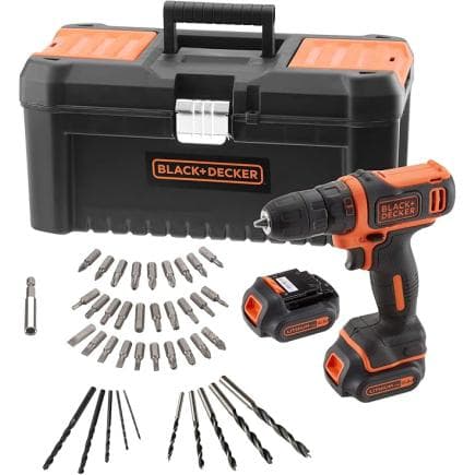 BLACK & DECKER BDCDD121BKA-QW - Perceuse-visseuse 10,8 V (avec double batterie 10,8 V 1,5 Ah, chargeur, 40 accessoires et cassette)