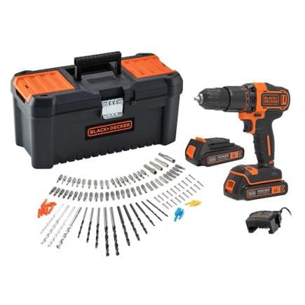 BLACK & DECKER BCD700C2TA-QW - Perceuse-visseuse sans fil 18V avec impact (avec 2 batteries 1,5 Ah, chargeur, 105 accessoires et valise 16")