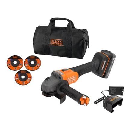 BLACK & DECKER BCG6L8D1S-QW - Meuleuse d’angle sans balais 115mm 18V (avec batterie 2 Ah, chargeur, 3 disques et sac)
