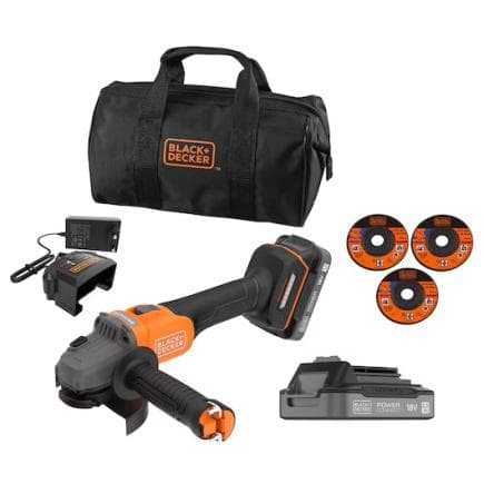 BLACK & DECKER BCG6L8D2S-QW - Meuleuse d’angle sans balais 115mm 18V (avec batterie 2 x 2 Ah, chargeur, 3 disques et sac)