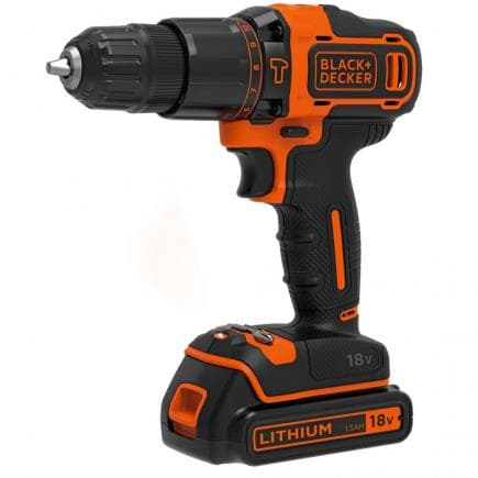 BLACK & DECKER BDCHD18KB-QW - Perceuse visseuse à batterie avec percussion 18V avec 2 batteries et chargeur