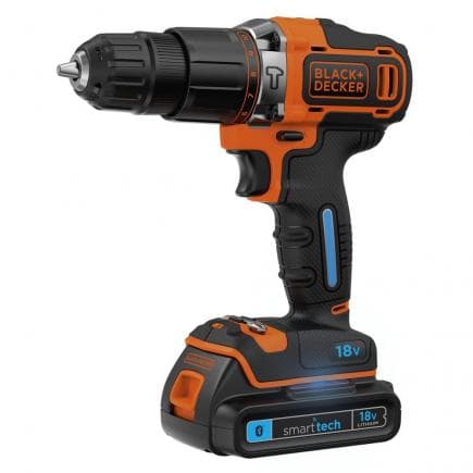 BLACK & DECKER BDCHD18KST-QW - Perceuse visseuse à batterie SmartTech avec percussion 18V et une batterie bluetooth