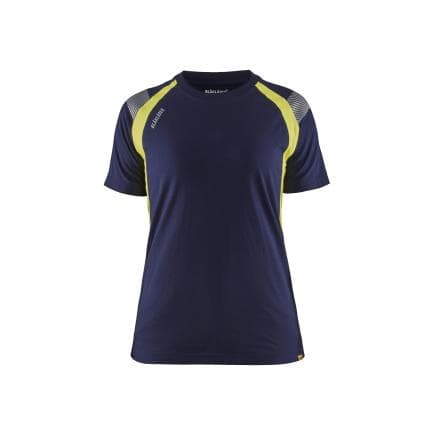 BLAKLADER 340210308833XS - T-shirt détails fluo femme Marine/Jaune