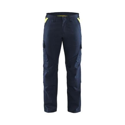 BLAKLADER 144818328633C152 - Pantalon Industry avec poches genouillères stretch 2D Bleu marine foncé/Jaune