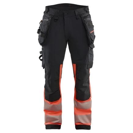 BLAKLADER 112516489955C50 - Pantalon Stretch 4D Haute-Visibilité Noir/Rouge fluo