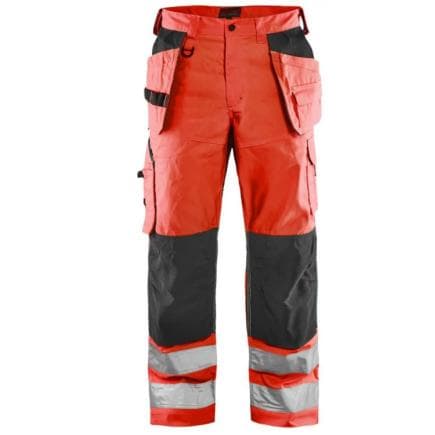 BLAKLADER 156518115599C54 - Pantalon artisan aéré haute visibilité +stretch Rouge fluo/Noir