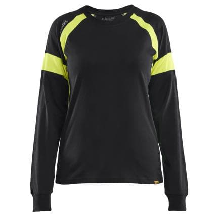 BLAKLADER 352110309933XL - T-shirt manches longues visible femme Noir/Jaune fluo