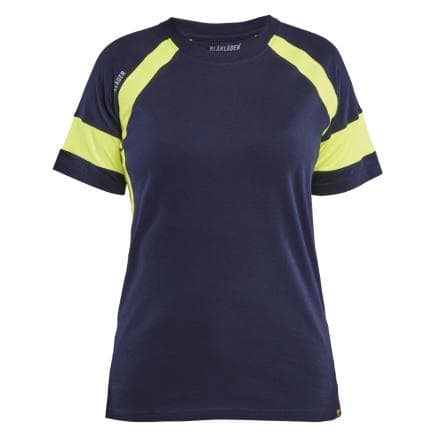 BLAKLADER 352410308833S - T-shirt Visible femme Marine/Jaune fluo