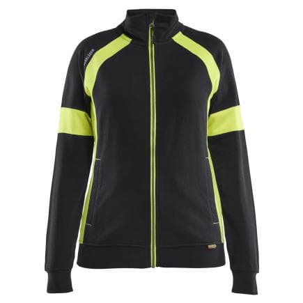 BLAKLADER 356811589933XXL - Sweat zippé visible femme Noir/Jaune fluo